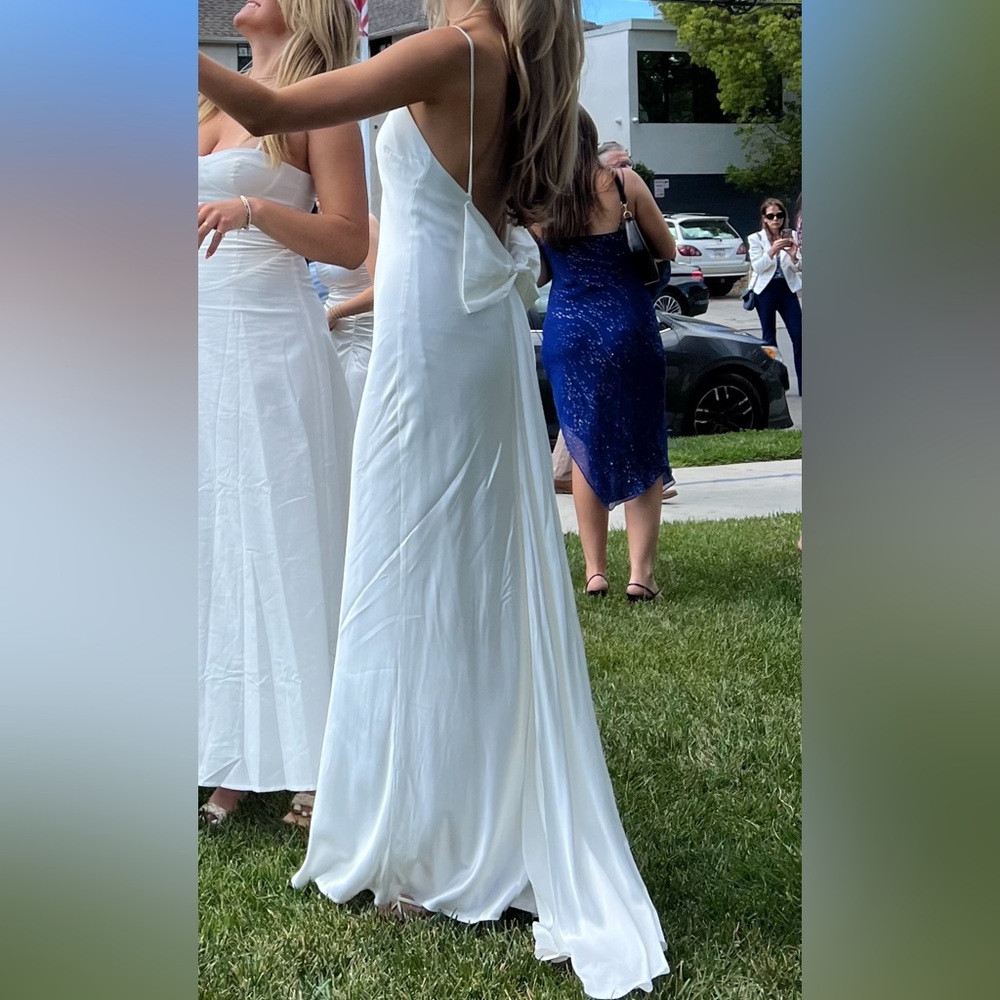 MESHKI Kailey low back maxi dress with detachable bow